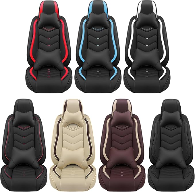 Car Seat Covers Fit for Toyota rav4 2000-2026, Stylish Sport Seat Covers, Waterproof Wear-Resistant Premium Nappa Leather Car Seat Cover.(Full Set with Pillow/Black)