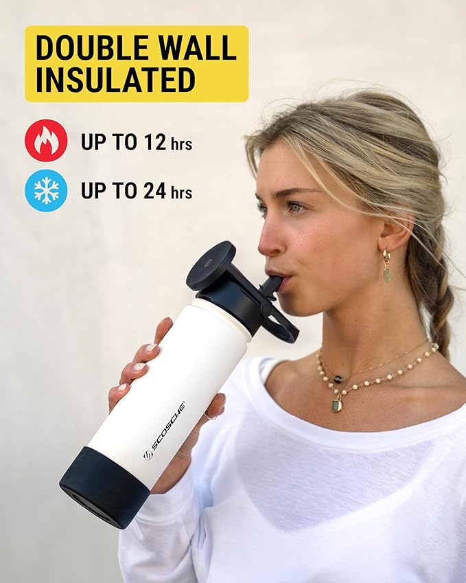 Scosche MFMS32 MagicMount Flask 32 oz Stainless Steel Water Bottle with MagSafe Phone Mount Stand, 12H Hot & 24H Cold, Insulated Flask with Magnetic Phone Holder for Gym, Travel, Sports, 32oz Black