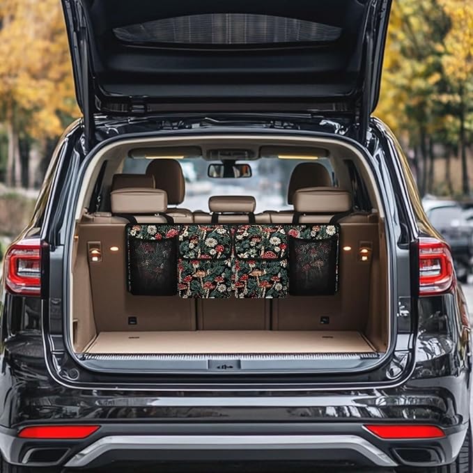 Floral Mushroom Car Trunk Organizer Foldable Backseat SUV Organizer Multifunctional Storage Carrying Caddy Tool Tote Bag Storage Bag for Camping