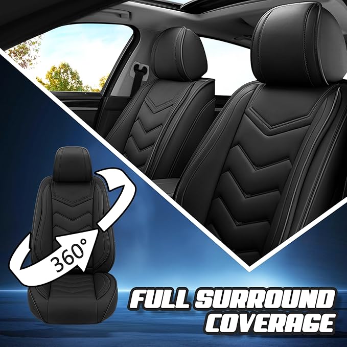 Car Seat Covers for KIA Sedona 2003-2021, Premium Nappa Leather Car Seat Cover, Stylish Sport Seat Covers， Automobile Seat Cover Sets.(Standard 5 Seats/Pure Black)