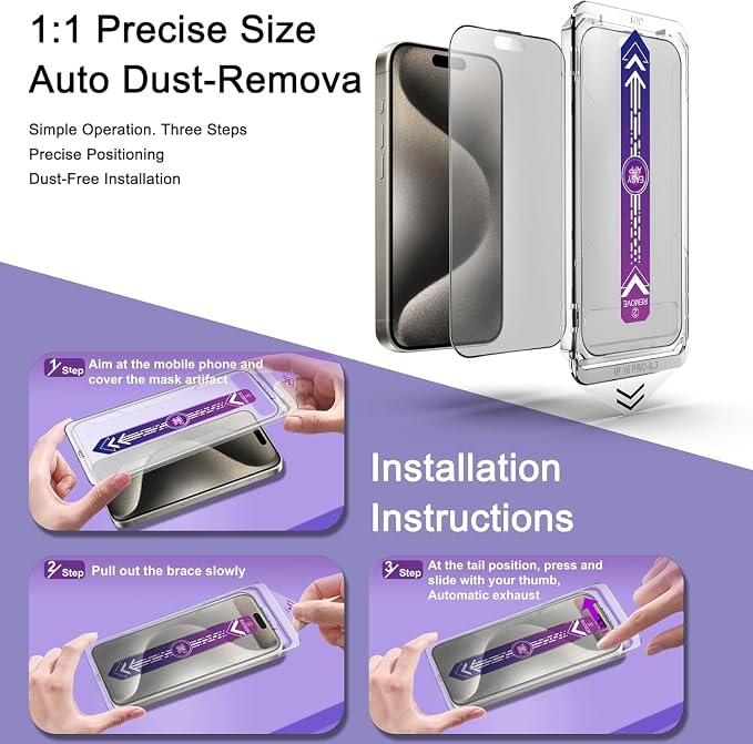 Matte Screen Protector for iPhone 17 Pro 6.3-Inch, Auto Dust Removal, 9H