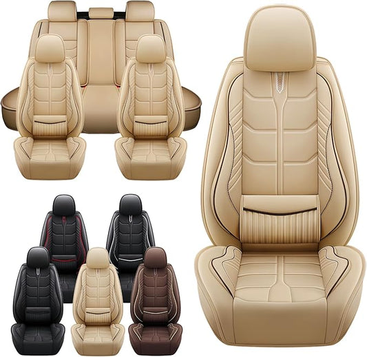 Leather Car Seat Covers Fit for Toyota Corolla Hatchback 2019-2024, 5 Seater Car Seat Cover, Premium Waterproof, Scratch Resistant Car Interior Accessories (Full Set Beige)