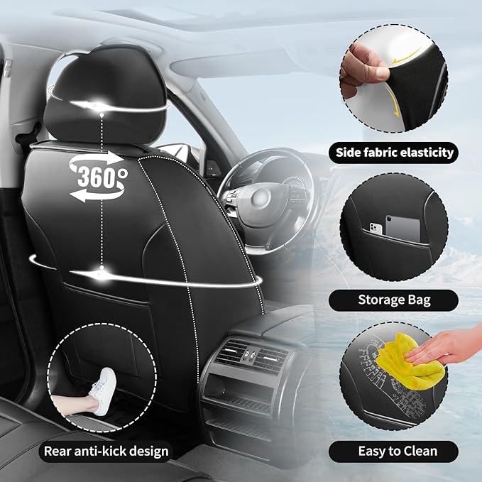 Fit HRV Premium Leather Car Seat Covers Compatible with Honda HRV 2016-2025 2026, Breathable, Wear Resistant, Airbag Compatible, All-Weather Protection & Full Coverage, Full Set Black