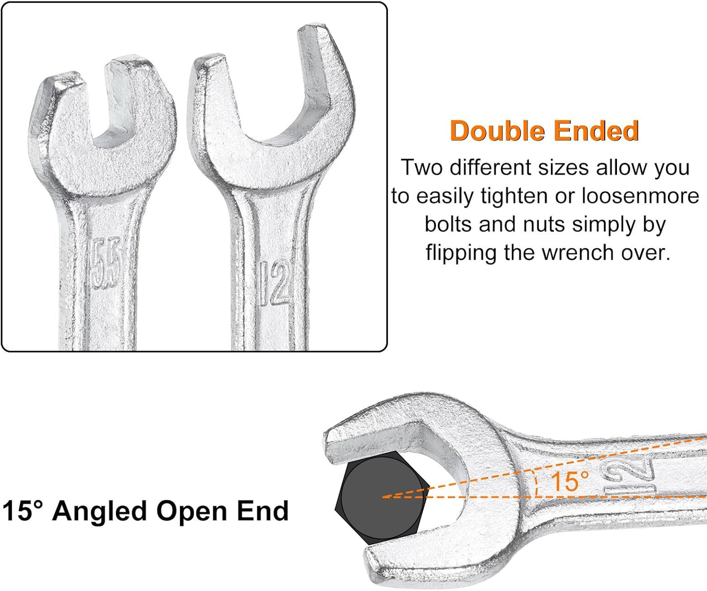HARFINGTON Double Open End Wrench 8mm x 10mm Metric 15 Degree Offset Angle Small Flat Head Wrench Galvanizing Open Ended Spanner for Automotive Repair Furniture Assembly