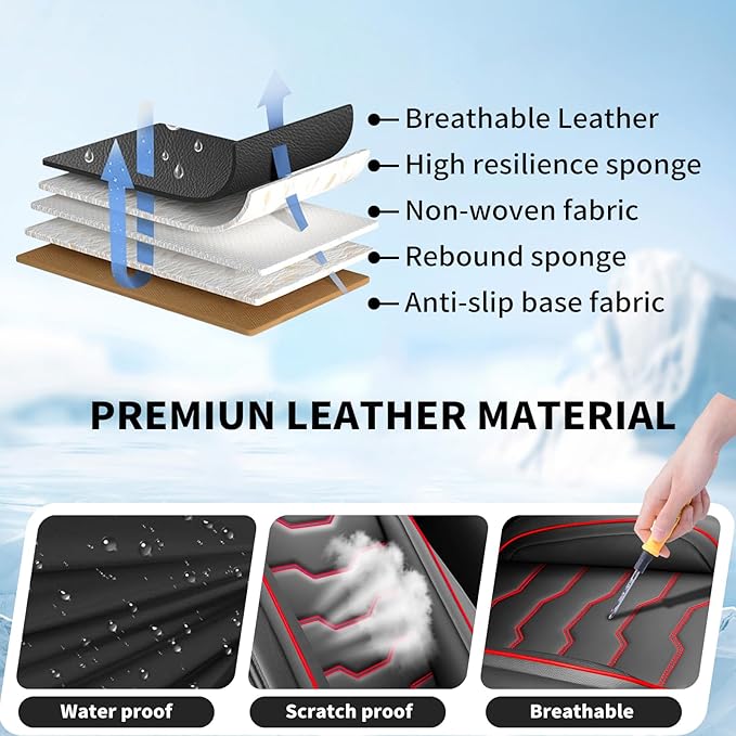 Fit Sentra Car Seat Covers Compatible with Nissan Sentra 2001-2025 2026 - Premium Leather，Waterproof Breathable，All-Weather Seat Cushion Protecto&Airbag Compatible (2 Front Seat Red Line Black)