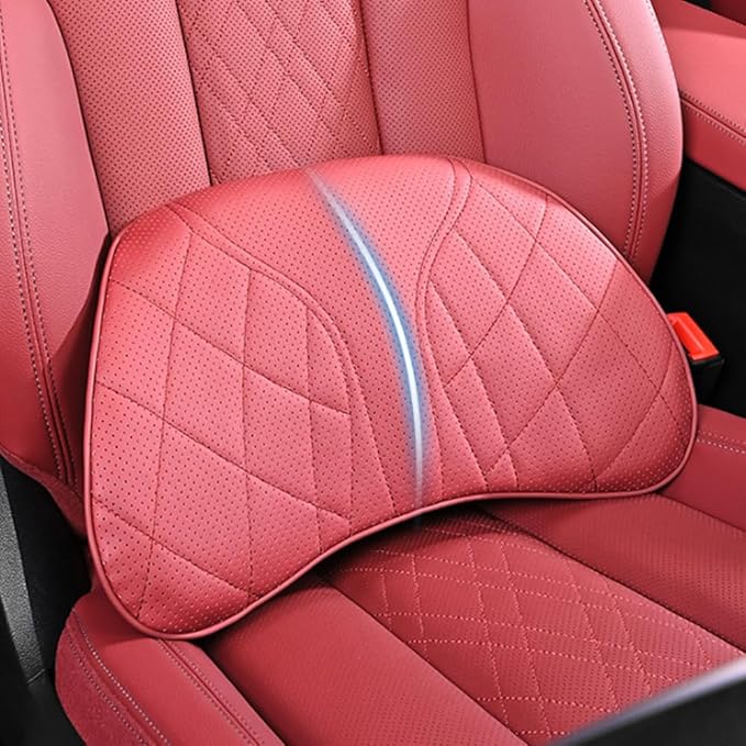 for Chevy Silverado 2007 2008 2009 2010 2011 2012 2013 Leather Car Seat Headrest Lumbar Cushion, Lumbar Support Pillow for Car,for Driving Traveling Relieving Neck Fatigue,3-A Beige