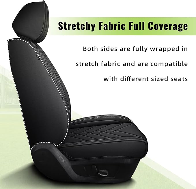AOMSAZTO Front Seat Covers Fit for GMC Yukon 2020-2026: Faux Leather Automotive Seat Covers Waterproof Vehicle Seat Cushion Protector Car Interior Covers(2 Seat Black)