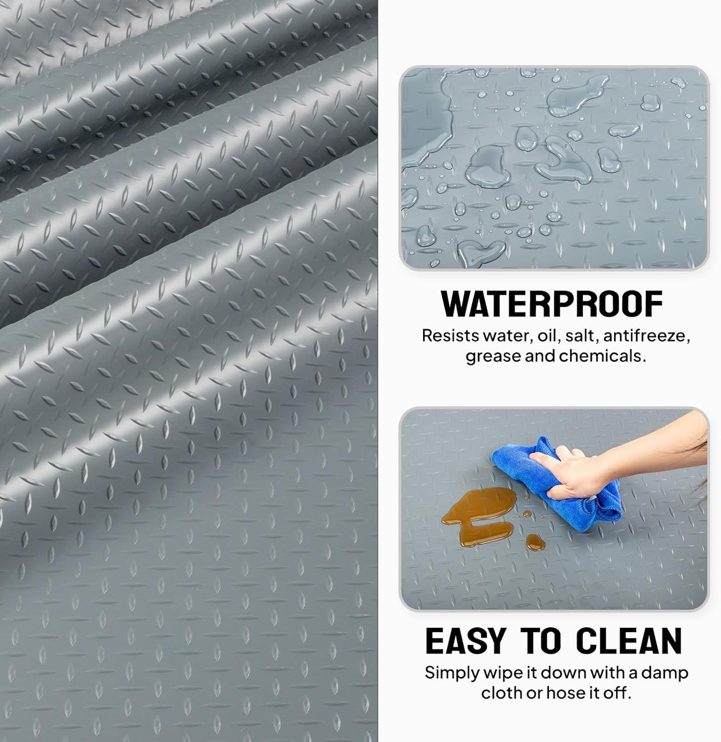TUFFIOM 7.5x22 FT Garage Floor Mat, Thickened Diamond Plate PVC Garage Mats Flooring Roll for Under Car, Garage Parking Mats for Floor Large SUVs, MPV, Pickup Truck, RV