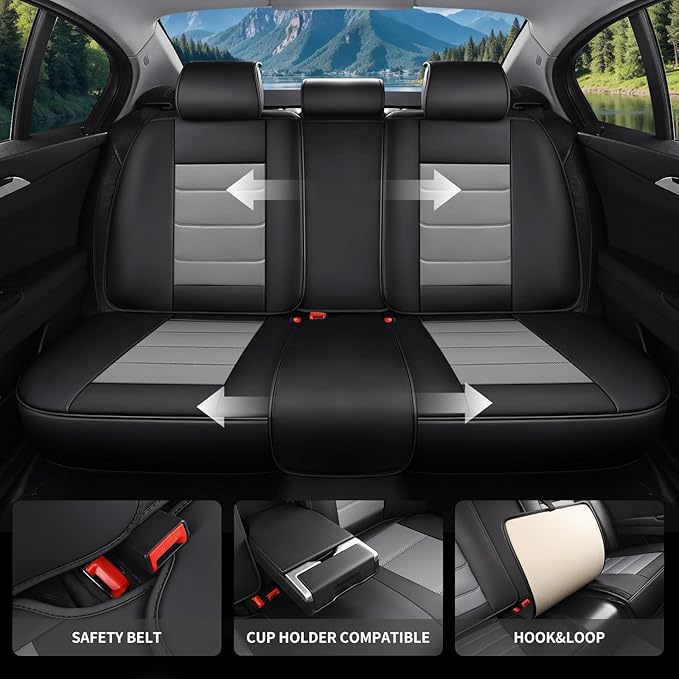 Car Seat Covers Full Set Custom Fit for Ford Maverick 2022-2025 - Premium Faux Leather with Lumbar Support, Breathable, Anti-Slip & Full Wrapping Edge (Black&Gray,Full Set)