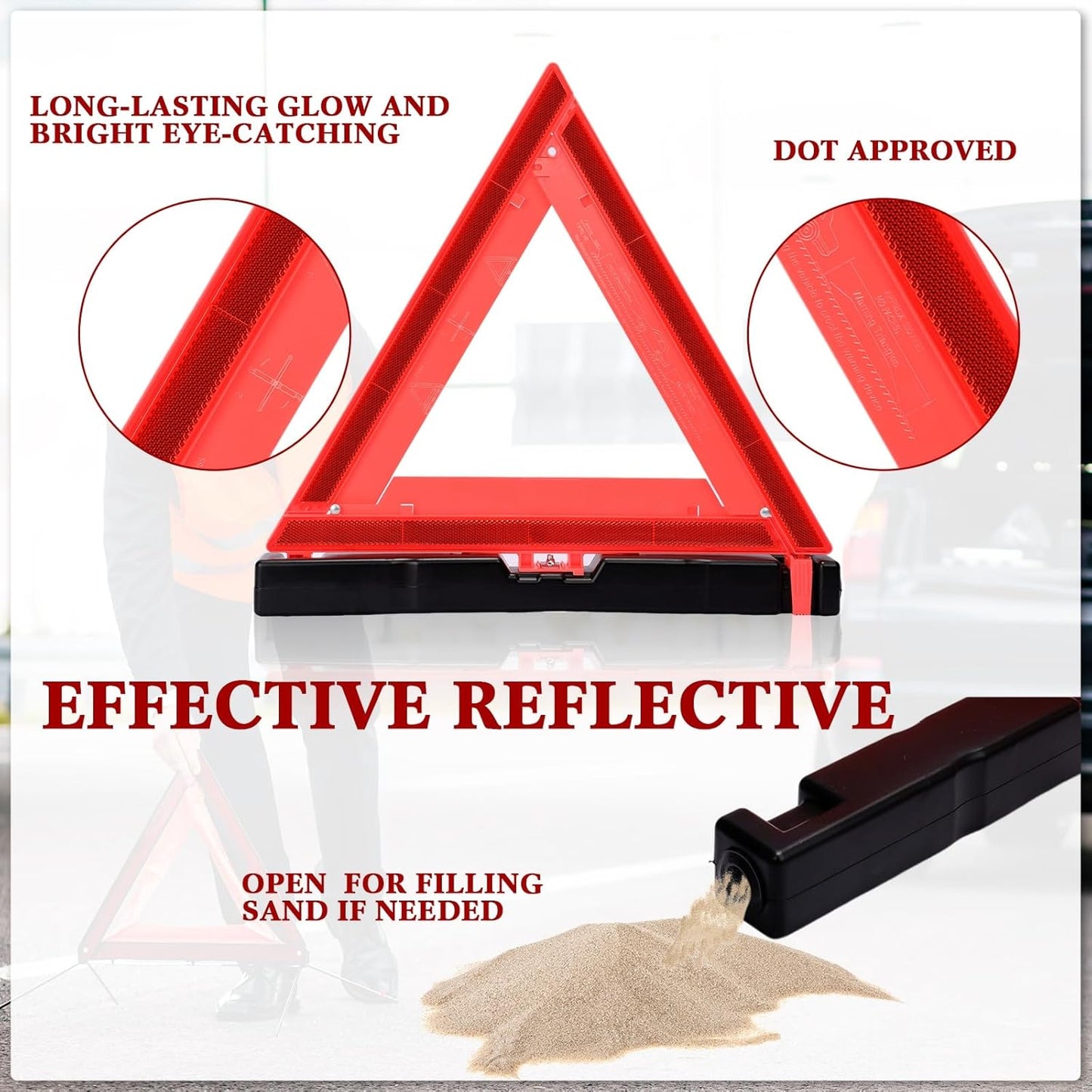Kanayu Warning Triangle DOT Approved Foldable Emergency Safety Triangles Reflective Road Safety Triangle with Carrying Case Heavy Base Roadside Safety Warning Sign for Car Truck(12 Pcs)