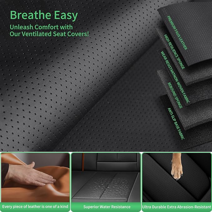 Fit Venza Car Seat Covers for Toyota Venza 2009-2024 2025 2026 -Upgraded Premium Waterproof & Breathable Leather,Airbag Compatible,All-Weather Seat Cushion Protector,2 Front/Black-Brown