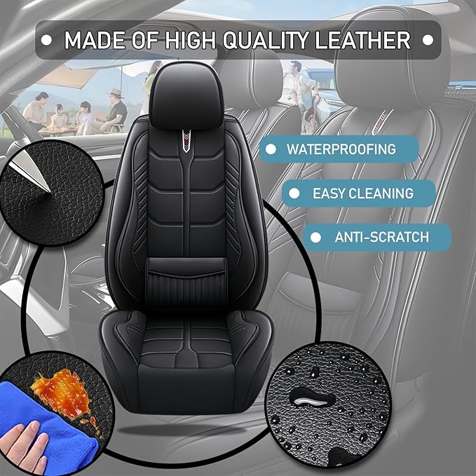 Leather Car Seat Covers Fit for Toyota Camry 2002-2024, 5 Seater Car Seat Cover, Premium Waterproof, Scratch Resistant Car Interior Accessories (Full Set Black)