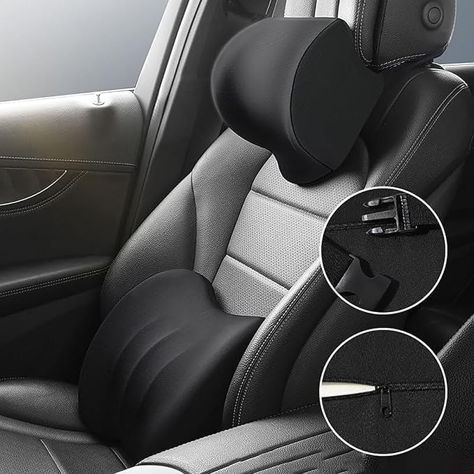 Car Headrest & Lumbar Support Cushion for Hyundai Santa Fe 2010-2023, Ergonomic Car Seat Headrest Memory Foam Neck and Back Pillow Kit Breathable Removable for Driving Fatigue Relief,Dpink