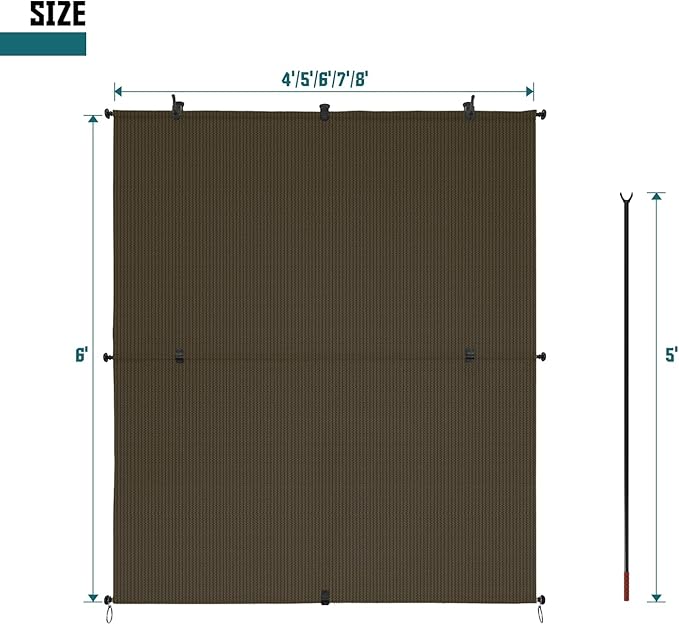 Bynbbur 8'W x 13.5'H Outdoor Patio Shades Foldable Roller Blinds, 220 GSM Sun Shade Roll Up Porch Screens Exterior Shade Cloth for Deck Pergola Backyard, Brown