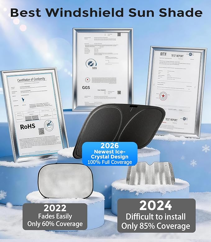 DMJN Windshield Sun Shade for Ford F150 F250 F350 F450 (2021-2026), Car Sunshade for Front Windshield [100% Efficient Block UV & Scorching Sun] UPF50+ Heat Block - Protect Interior & Keep Cooler