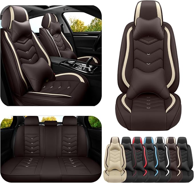 Car Seat Covers for Fiat 500 2012-2019, Premium Nappa Leather Car Seat Cover, Stylish Sport Seat Covers， Automobile Seat Cover Sets.(Luxury 5 Seats/Coffee Color)