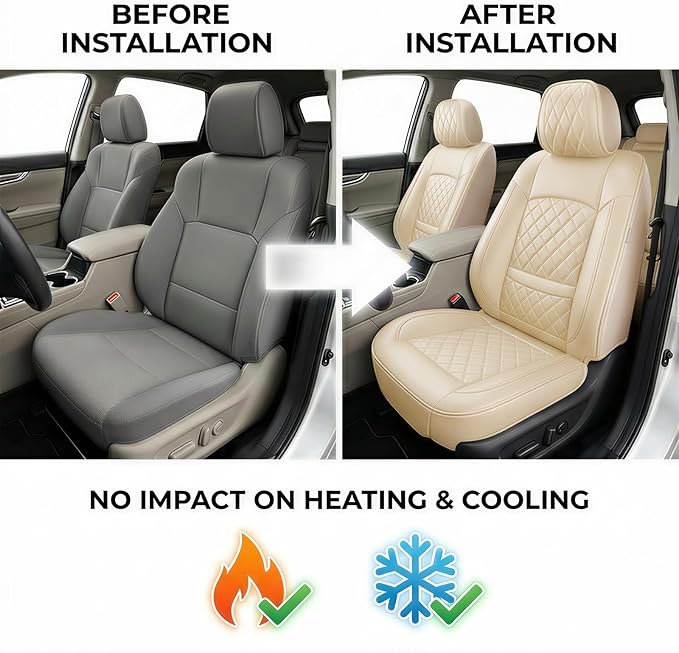 Fit for Venue Seat Covers Compatible with Hyundai Venue 2020-2026 - Waterproof Breathable Leather Automotive Seat Cushions Protector,Only 2 Front seat Covers(Beige)