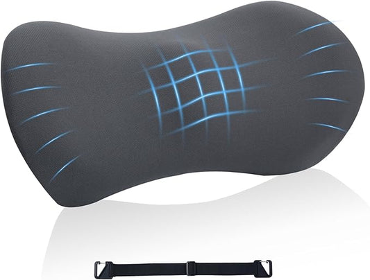 Lumbar Support Pillow for Office Chair and Car Seat, Lumbar Pillow with Adjustable Strap, Memory Foam Back Pillow for Lower Back Pain Relief, Back Support Pillow for Sitting, Driving, Traveling
