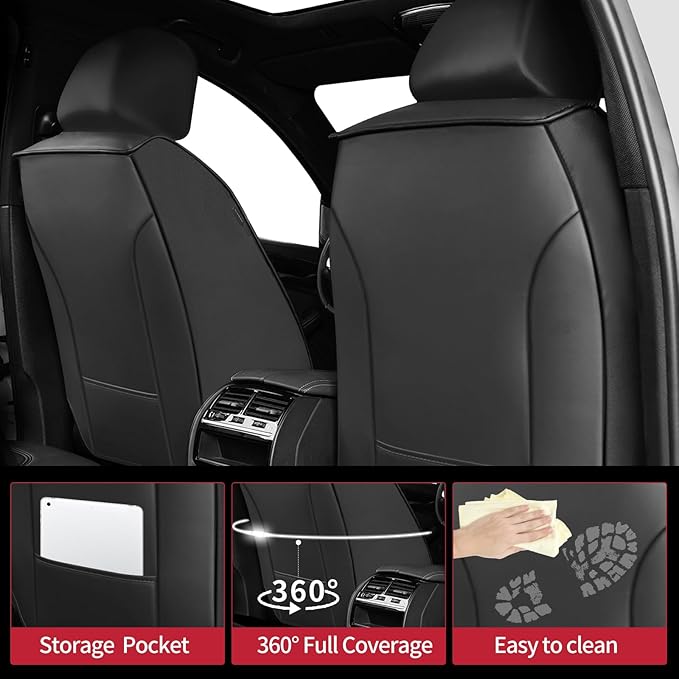 Fit Camry Car Seat Covers for Toyota Camry 2012-2024 2025 2026 - Upgraded Premium Waterproof & Breathable Leather, Airbag Compatible, All-Weather Seat Cushion Protector (2 Front/Black+Red)