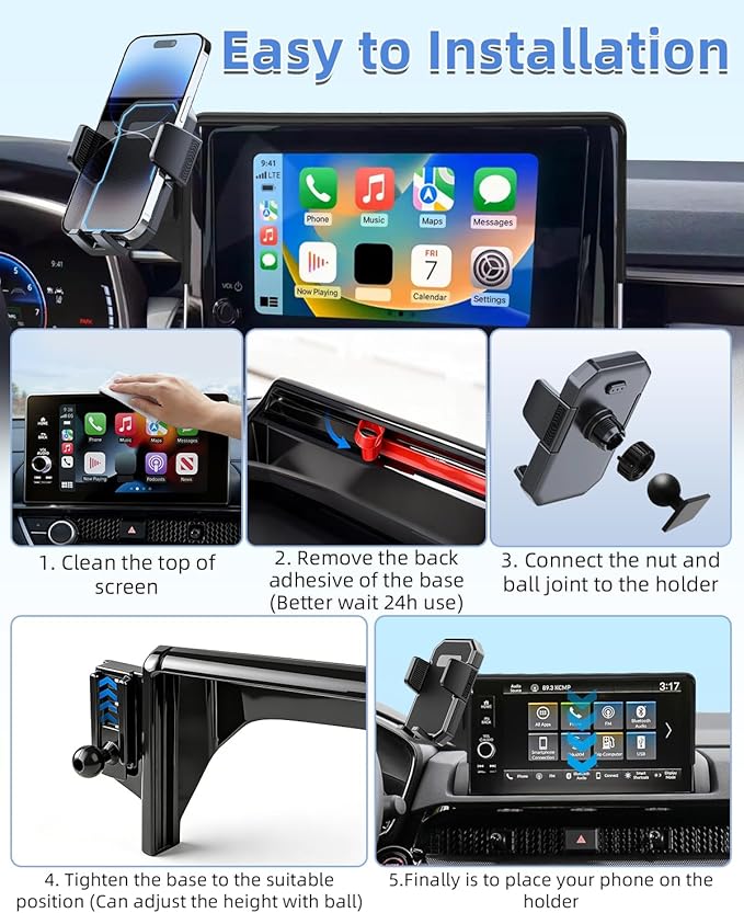 PZK Car Phone Holder for Toyota Highlander Hybrid Lmited/Platinum 2020-2024 2025 Accessories Only for 12.3-inch Screen Auto Lock Car Phone Mount Hands Free 360° Rotation (Not Fit 8-Inch L/LE/XLE)