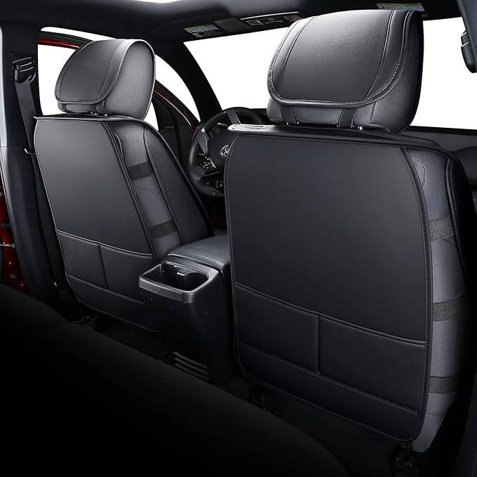 Tomatoman Tacoma Seat Covers Custom Fit for Tacoma 2005-2023 2024 2025 2026 Truck Access Crew Double Cab TRD Offroad Limited SR5 V6 Pickup Waterproof Faux Leather Car Cushions(2 PCS Front/Black-White)
