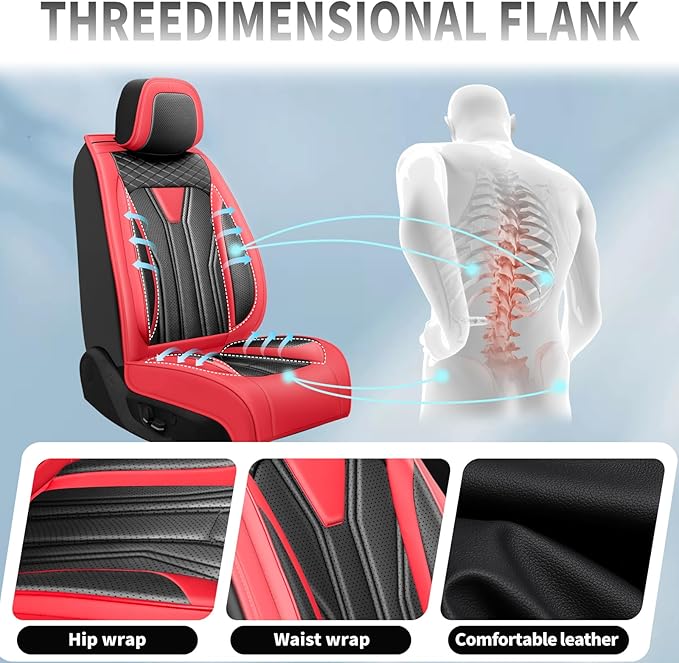 Fit Accord Car Seat Covers Premium Leather for Honda Accord 2012-2025 2026. Waterproof， Breathable, Scratch-Resistant & All-Weather Seat Cushion Protector（Full Set,Red&Black