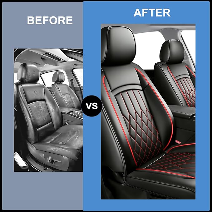 Fit TSX Car Seat Covers for Acura TSX 2003-2014 - Premium Leather, Waterproof, All-Weather, Airbag Compatible, Breathable, Easy Install, Seat Protectors, Only 2 Front seat Covers, Redline