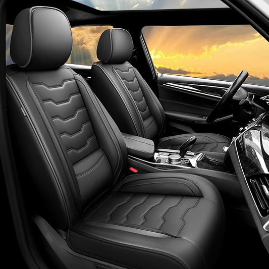 Fit Frontier Car Seat Covers Compatible with Nissan Frontier 2010-2025 2026 -Full Set Premium Leather， Waterproof Breathable， All-Weather Seat Cushion Protecto&Airbag Compatible（Full Set,Black