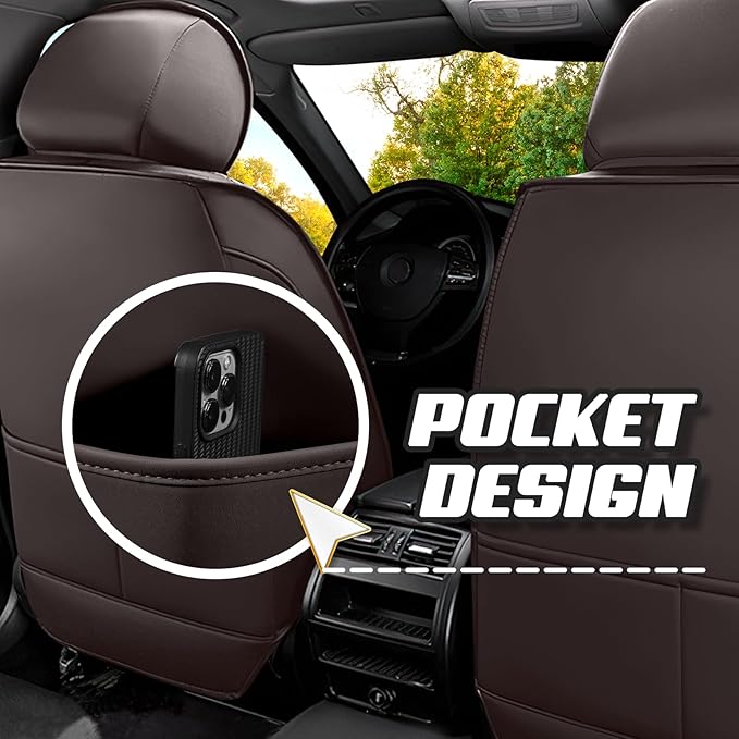 Car Seat Covers for Cadillac CTS 2003-2019, Premium Nappa Leather Car Seat Cover, Stylish Sport Seat Covers， Automobile Seat Cover Sets.(Luxury 2 Seats/Coffee Color)