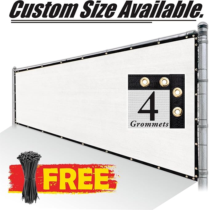 Royal Shade Custom Size 5' x 47' White Fence Privacy Screen Windscreen Cover Netting Mesh Fabric Cloth - Cable Zip Ties Included (We Make Custom Size)