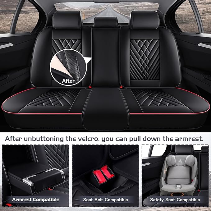 Truck Seat Covers for Toyota Tacoma 2006-2026, Waterproof Premium Leather Full Coverage Car Seat Cover, Muscle Sport Style Auto Interior Seat Cover Sets (Full Set/Black Red)