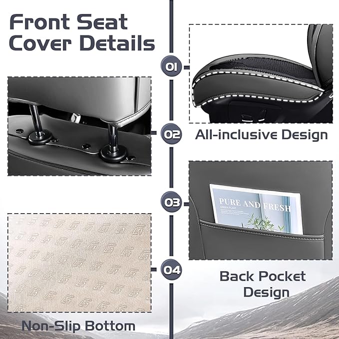 Truck Seat Covers for Ford Bronco 2021-2026, Waterproof Premium Leather Full Coverage Car Seat Cover, Muscle Sport Style Auto Interior Seat Cover Sets (Full Set/Gray Black)