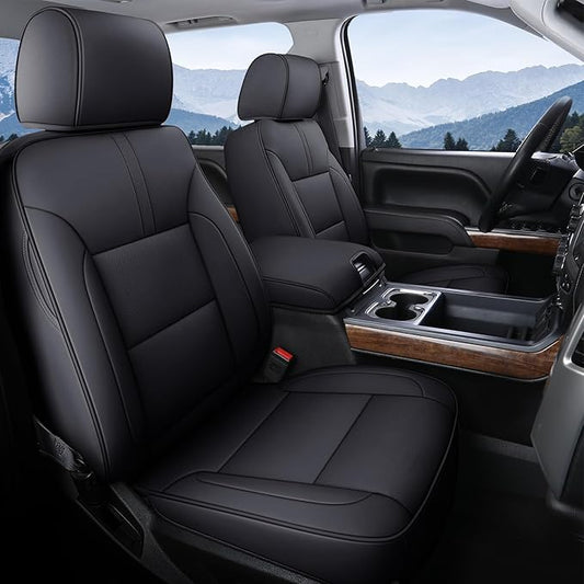 Coverado Full Set Seat Covers Faux Leather(Black) Easy Install,Waterproof, Custom Fit Chevy Silverado/GMC Sierra (2007-2013/2019-2025 1500; 2020-2025 2500HD/3500HD) Crew/Double/Extended Cab