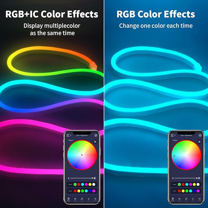 iNextStation 6.56ft Neon LED Strip Lights, Smart IC RGB LED Neon Rope Lights with App and Remote Control Timer, Waterproof Music Sync Color Changing LED Lights for Bedroom Room Décor
