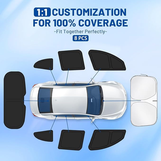 Car Window Shades for Honda Civic 2022-2025 Accessories(NOT for Hatchback) - Full Set 8PCS Side Window Sunshades with Memory Frame & Blackout Fabric, Privacy UV Shield for Camping/Travel