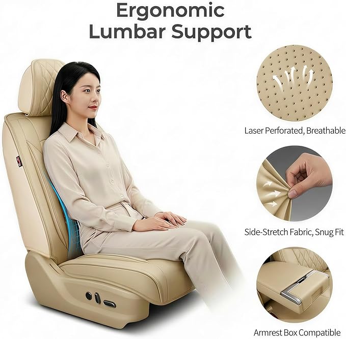 Fit TLX Car Seat Covers for Acura TLX 2014-2025 2026 - Premium Leather, Waterproof, All-Weather, Airbag Compatible, Anti-Slip, Breathable, Easy Install, Seat Protectors, Full Set, Beige