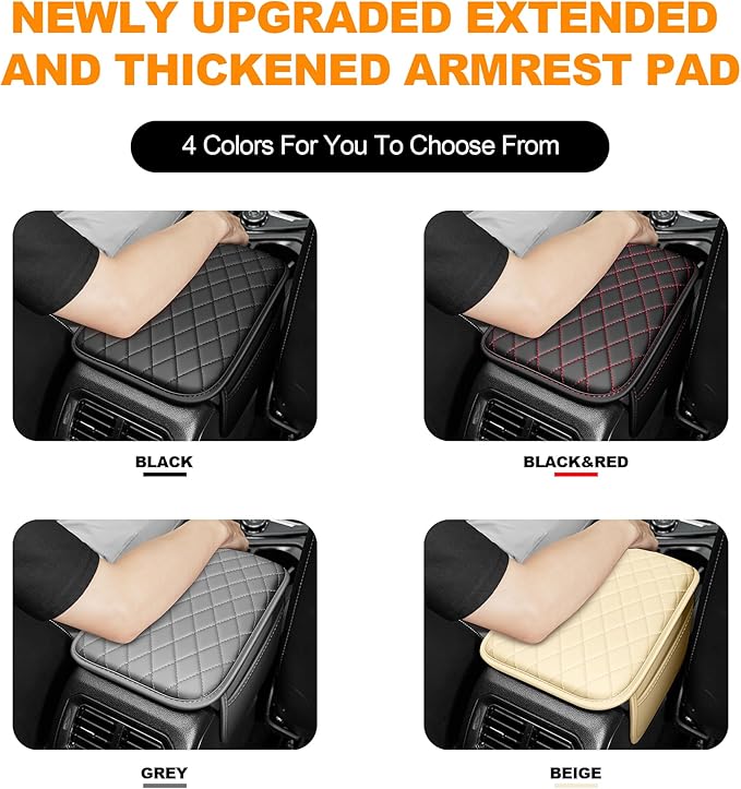 Center Console Cover for Cars Fit for Jeep Cherokee Leather Armrest Covers with 2 Storage Bags(Black)
