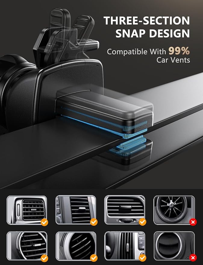 JOYMASS Wireless Car Charger, 15W Fast Charging Auto Clamping Car Charger Cell Phone Holder Mount Vent for iPhone 15 14 13 12 Mini Pro Max, Samsung Galaxy S24 Ultra S23 S22 S21+ Note 20, etc - Silver