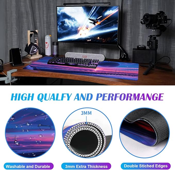 Anime Landscape Mouse Pad, Oversized Gaming Desk Pad, Space Planet Computer