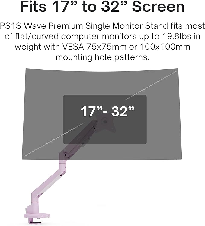 Pixio PS1S Wave Pink Single Monitor Arm Stand Desk Mount