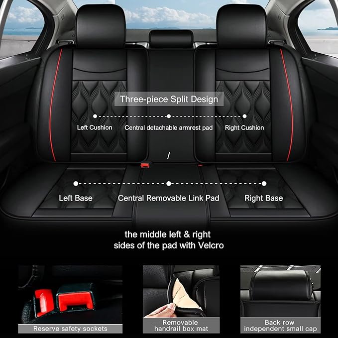 AOMSAZTO Car Seat Covers Full Set Fit for Hyundai Palisade 2020-2026 Waterproof Faux Leather Car Seat Cushions Automotive 5 Seat Covers Set（Black&Redline）