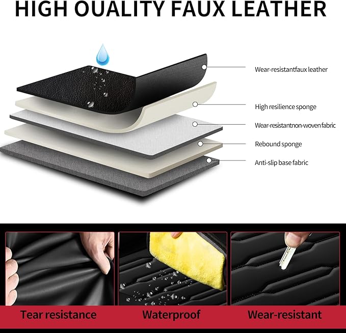 Fit 4Runner Car Seat Covers (5 Seats) for Select Toyota 4Runner 2003-2024 2025 2026 - Full Coverage Leather,Airbag Compatible, Waterproof & All Weather Seat Cushion Protector,Full Set,Black
