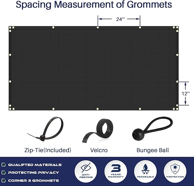 Windscreen4less Privacy Fence Screen Heavy Duty Windscreen Fencing Mesh Fabric Shade Net Cover with Brass Grommtes for Outdoor Wall Garden Yard Pool Deck, 8'x224' Black