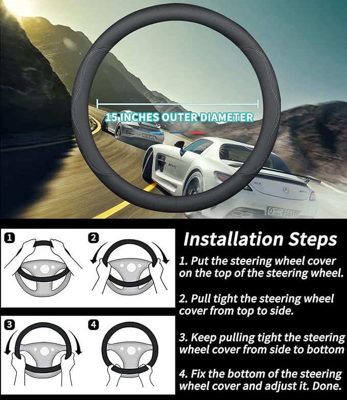 for Subaru Steering Wheel Cover, Premium Leather Car Steering Wheel Cover with Logo, Non-Slip, Breathable, for Subaru Accessories (B-Style,for Subaru)