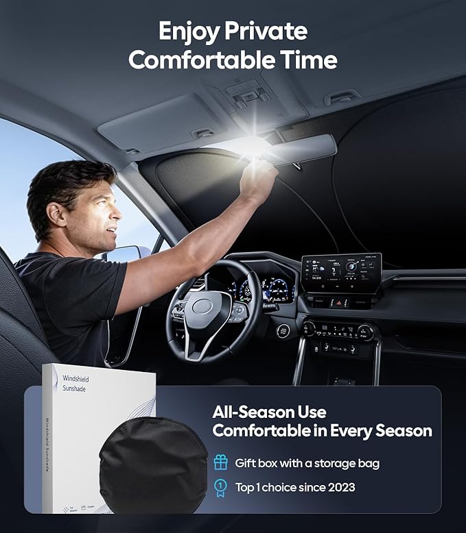 Wigoo for Honda Civic Windshield Sunshade [OEM Design, 100% Sun Blockage] Foldable Heat Insulation Sun Shade with Storage Bag, for Honda Civic (2022-2026), Silver Coating