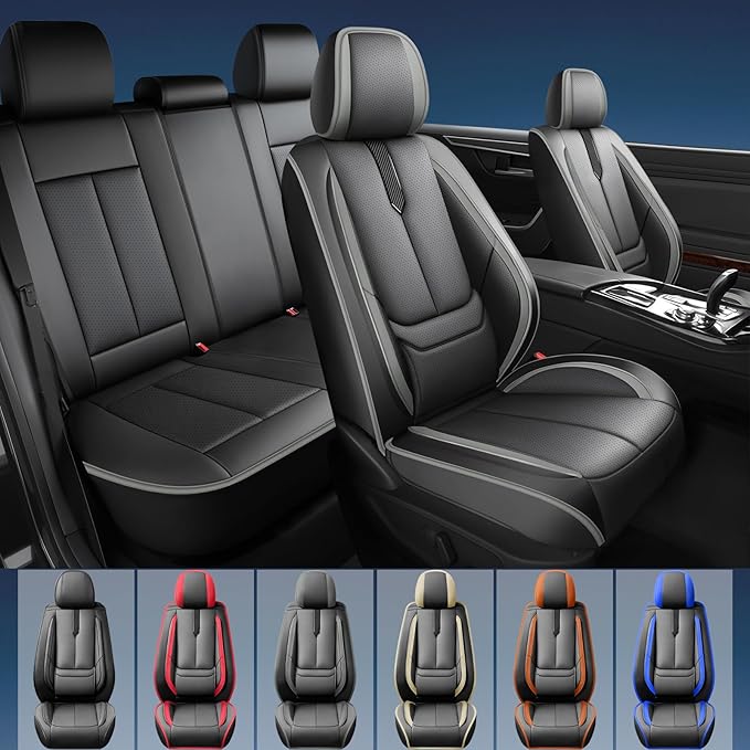 Fit Corolla Car Seat Covers for Toyota Corolla 2000-2024 2025 2026 -Upgraded Premium Waterproof & Breathable Leather,Airbag Compatible,All-Weather Seat Cushion Protector,Full Set,Black-Grey