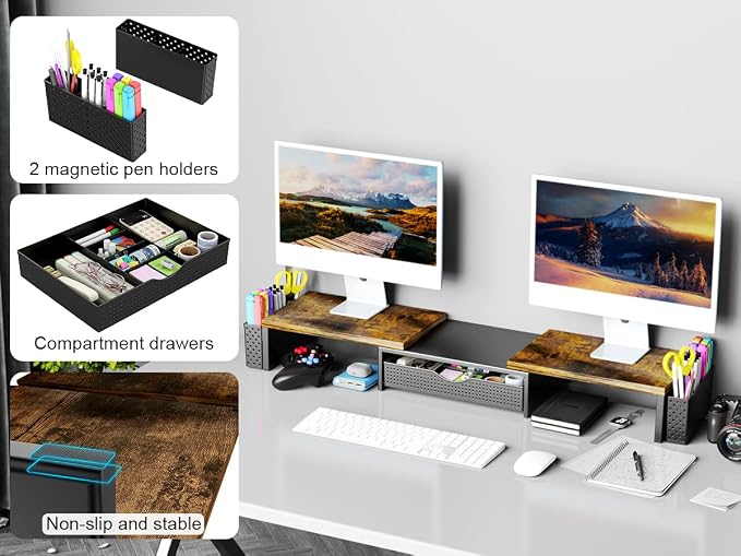 Spacrea Metal Desk Organizers and Accessories, Dual Monitor Stand Riser
