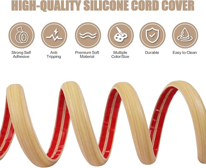 Floor Cord Cover Self Adhesive Cord Hider, 10FT Cable Management, Extension