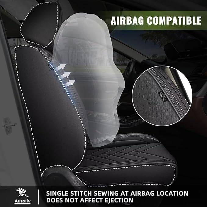 AOMSAZTO Car Seat Covers Fit for Jeep Cherokee 2014-2025 Premium Front Seat Covers Waterproof Leather Automotive Seat Covers Compatible with Airbag (2 Seats,Black)