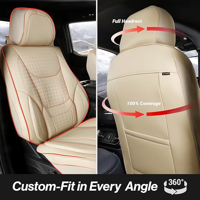 Coverland Custom Fit Car Seat Covers for Car Compatible with [Fiesta, Accord, Civic, Altima] Premium Water Resistant Leather Non-Slip Interior Protector [Full Set Beige - Size Chart X52]